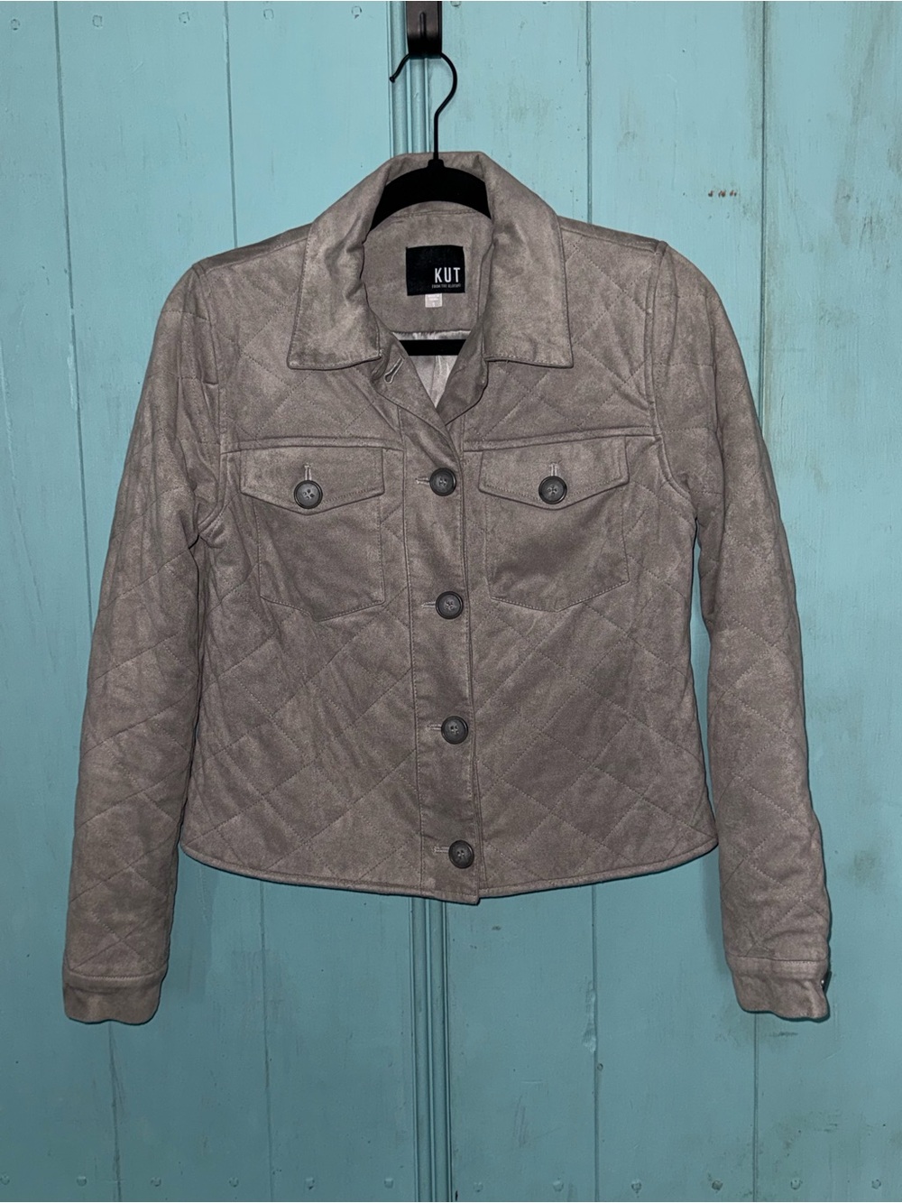 KUT from the Kloth Gray Quilted Faux Suede Jacket Size Small